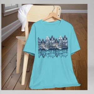Amsterdam Canal Shirt Holland Tshirt Dutch Heritage Travel Gift Unisex Apparel Delft Blue Tees Houses Architecture Design Netherlands image 6