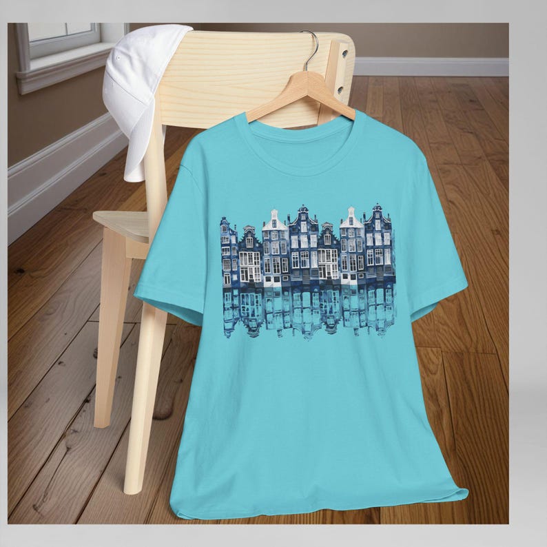 Amsterdam Canal Shirt Holland Tshirt Dutch Heritage Travel Gift Unisex Apparel Delft Blue Tees Houses Architecture Design Netherlands image 6