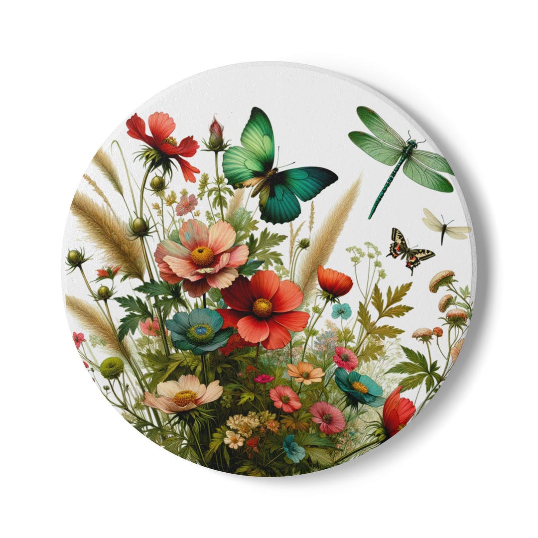 Botanical Butterfly Ceramic Coaster, Nature Inspired Home Decor, Eco ...