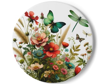 Botanical Butterfly Ceramic Coaster, Nature Inspired Home Decor, Eco-Friendly Gift for Garden Lovers, Floral Coasters, Coffee Table