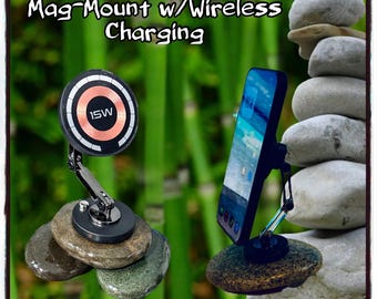 River Rock Phone Stand, 15W Wireless MagMount Charger, Swivel Base