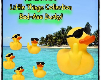 Glücksente, Quietscheente, Mittelfinger, Sonnenbrille, limitierte Auflage