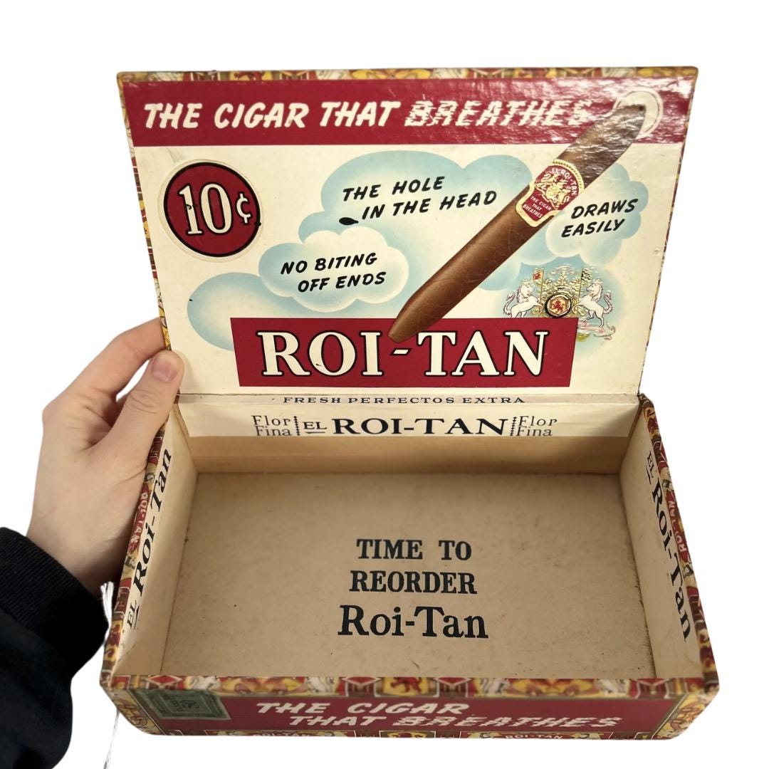 old cigarette boxes value Vintage Roi-tan Empty Cigar Box. Vintage Tobacciana. Vintage Cigar Advertising. Vintage Box. Vintage Cigar Box. Cigar Box. Roi Tan in all colors Sold at Auction: Group of