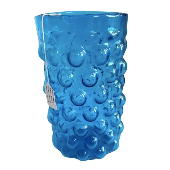 Vintage 1960s Blenko Bubble Glass Cobalt Blue Vase by Wayne Husted