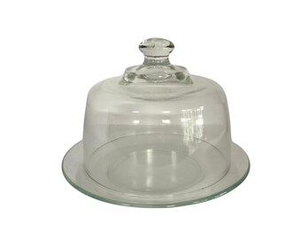 Vintage Glass Charcuterie Cloche and Plate - Javit Crystal Cheese Set Clear Glass Dome & Plate Set - Glass Cheese Dessert Dome Glass Cloche