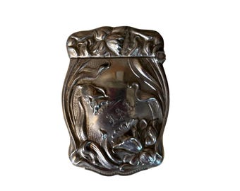 Antique Sterling Silver Art Nouveau Match Safe Vesta Case Floral Motifs Silver Match Holder - Sterling Silver Nouveau Match Safe Vesta Case