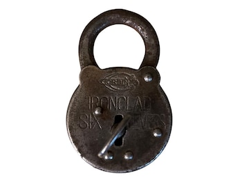 Vintage Antique Corbin Ironclad Six Lever Padlock with Original Key (Works) - Antique Early 20th Century Cast Iron Collectible Lock