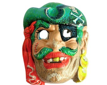 Vintage 1960s Pirate Halloween Mask - Vintage Holiday Decor- Vintage Halloween Mask - Halloween Pirate Mask - Retro Halloween