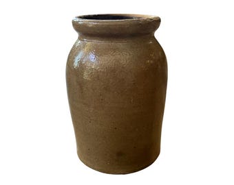 Vintage Brown Glazed Stoneware Jar Pottery Vase Utensil Crock - Crock Jar - Rustic Farmhouse Pottery Vase - Primitive Country Kitchen Decor
