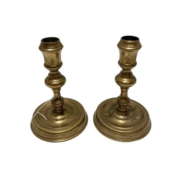 Vintage Brass Candlestick Holders Pair 6 Inch Traditional Candle Holders Rustic Brass Decor Vintage Candle Holders