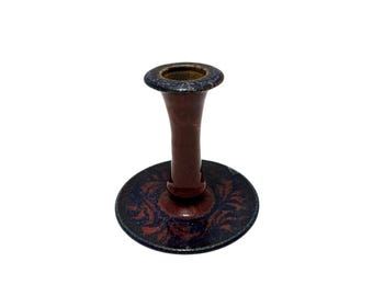 Vintage Mid Century Studio Pottery Candlestick Signed Mark Blumenfeld Laguna Red Blue Purple Ceramic Candle Holder
