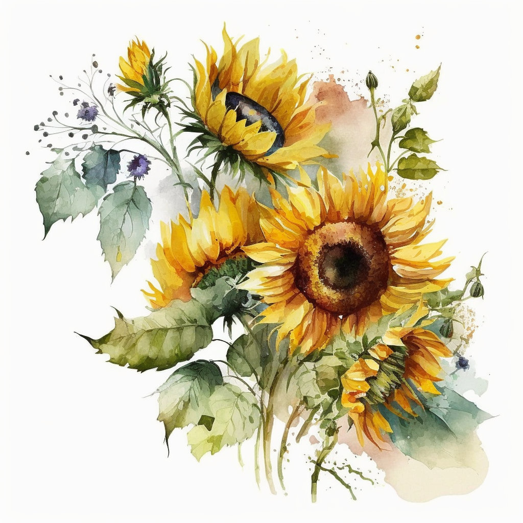 Watercolor Sunflower Clipart, Floral Bouquets, Fall Sunflowers