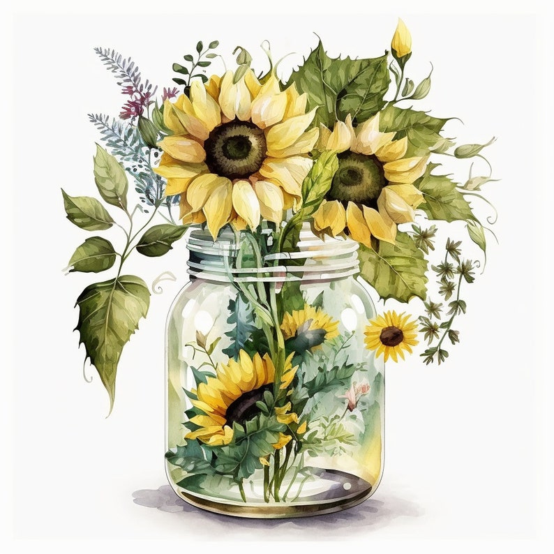 Watercolor Sunflower Clipart, Floral Bouquets, Fall Sunflowers ...