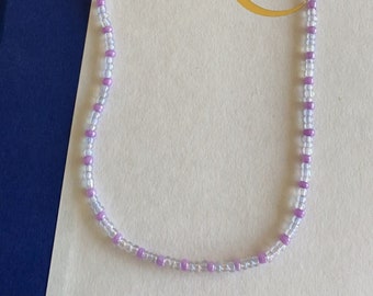 Delicate Lilac glass bead necklace with gold clasp