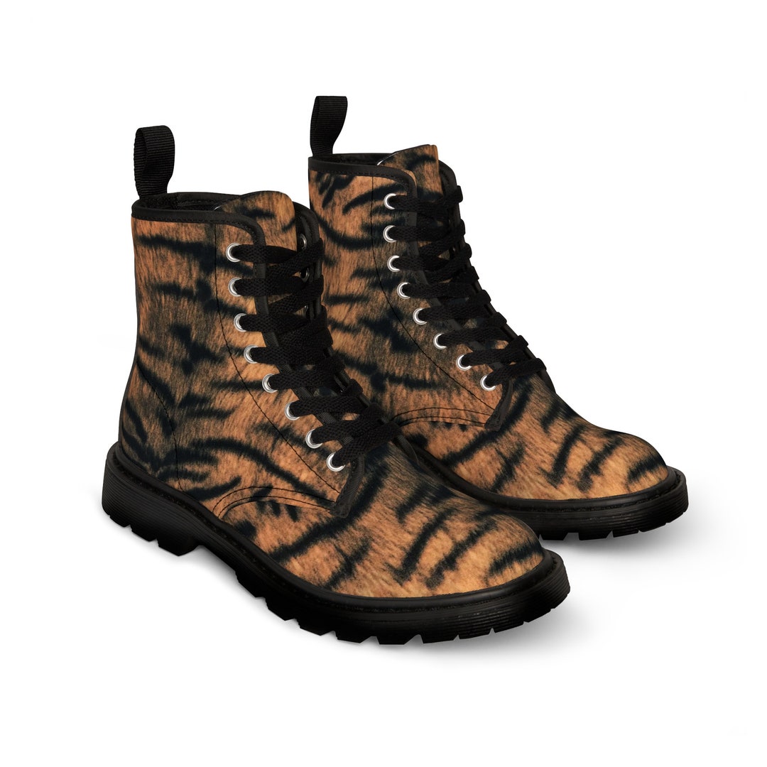 Tiger Print Boots Ladies Boots Women Canvas Boots Animal Etsy