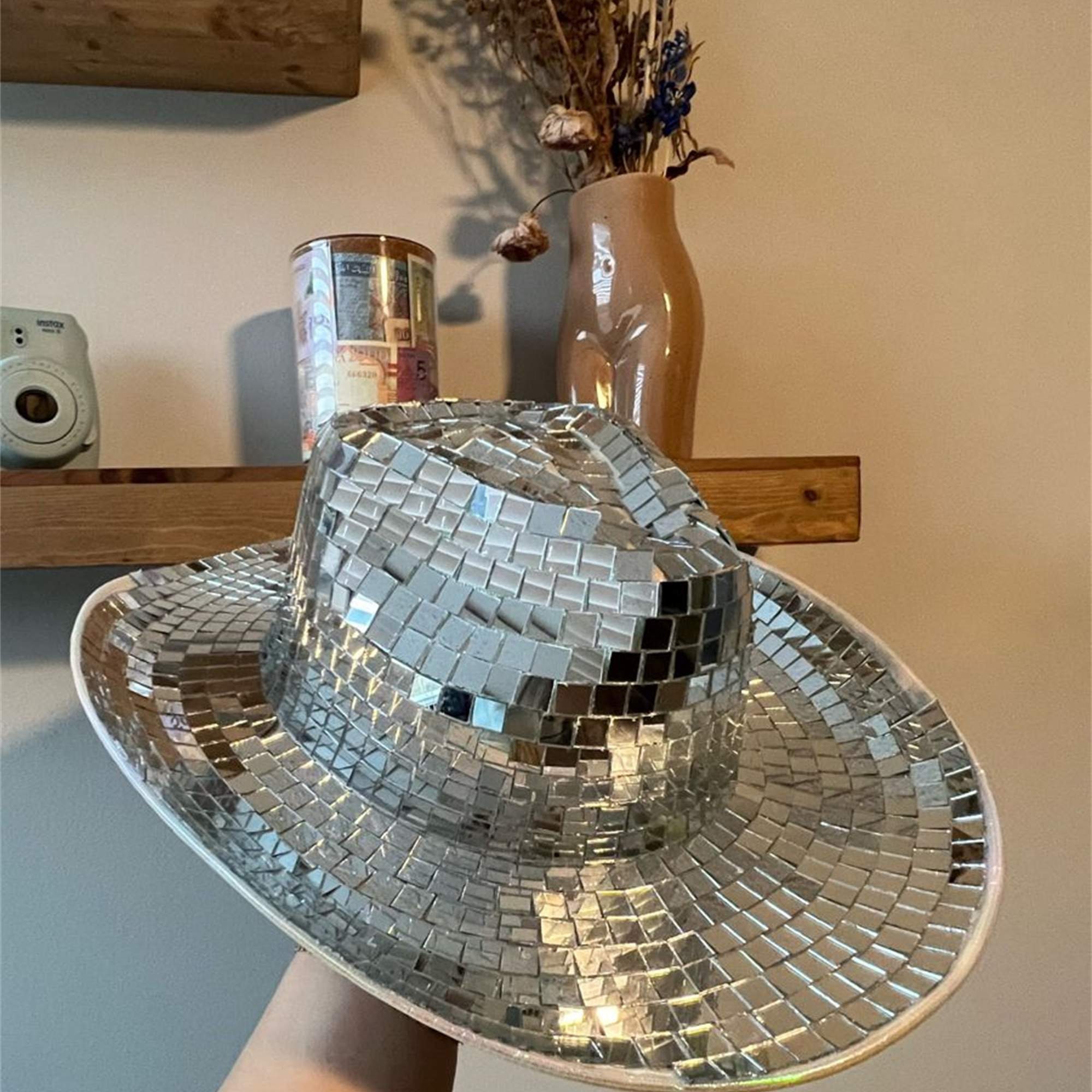 Disco Cowboy Hatdisco Ball Hatbachelorette Hatmirror Disco Etsy