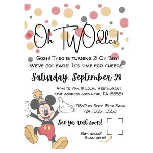 Oh TWOdles! 2nd Birthday Invite | Mickey Mouse Clubhouse Birthday | editable