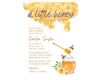 A LITTLE HONEY is on the way! Honey Bee Baby Shower/Sprinkle Invitation | Editable