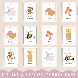 Jogo da Memória Italiano/Inglês | Aprendizagem infantil | Jogos Educativos | Materiais Montessori | Crianças Bilíngues | Aprenda italiano