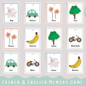 Jogo da Memória Francês/Inglês | Aprendizagem infantil | Jogos Educativos | Materiais Montessori | Crianças Bilíngues | Aprender francês