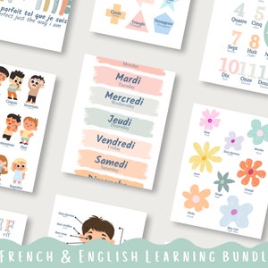 French to English Learning Bundle | Classroom French Posters | Educational | Montessori Materials | Bilingual Children | Toddlers |Pastel