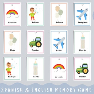 Jogo da Memória Espanhol/Inglês | Aprendizagem infantil | Jogos Educativos | Materiais Montessori | Crianças Bilíngues | Aprender espanhol