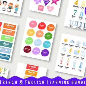 French to English Learning Bundle | Classroom French Posters | Educational | Montessori Materials | Bilingual Children | Toddlers |Printable