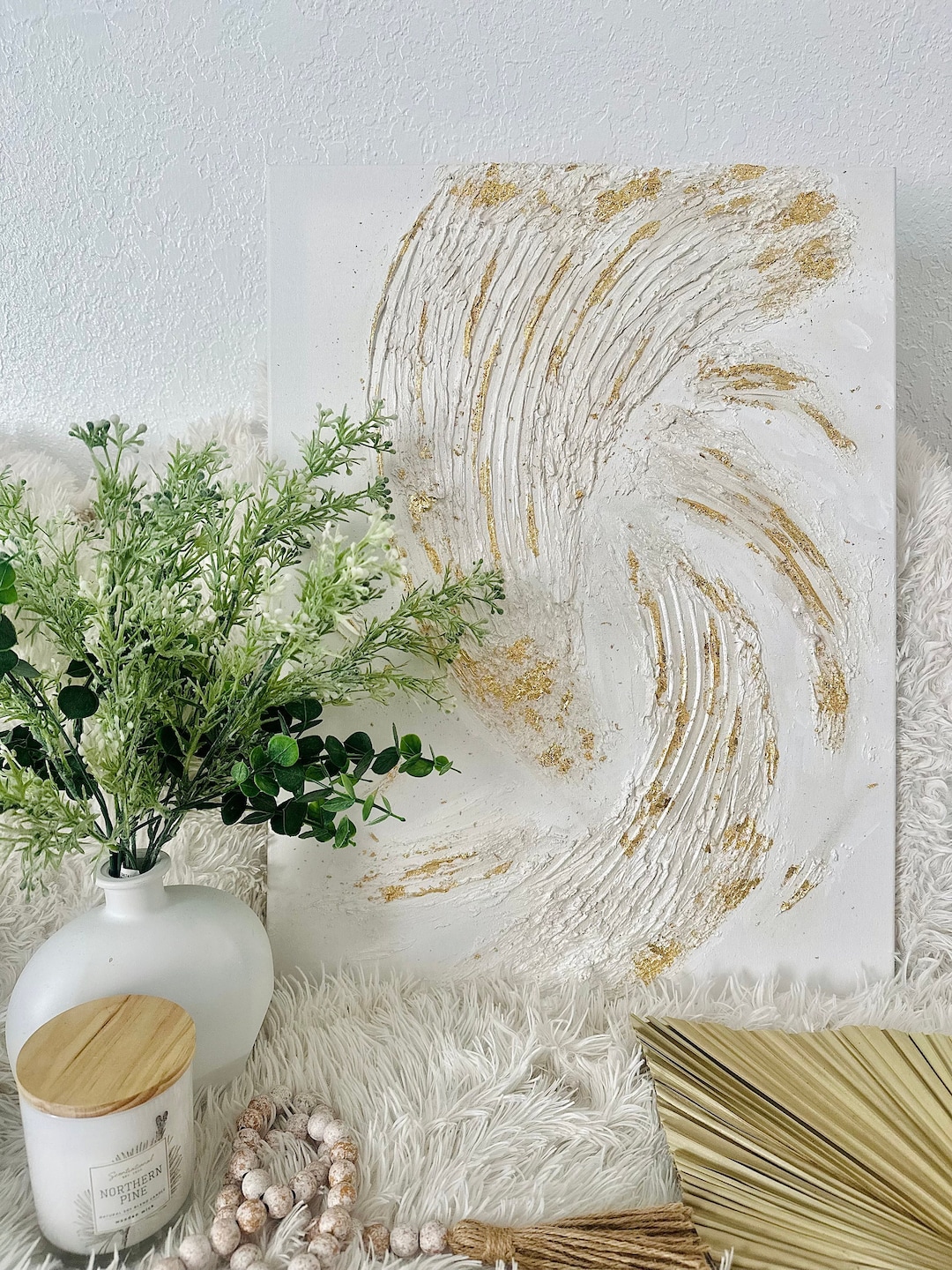 Textured Painting White Textured Wall Art White Gold Minimalist Art