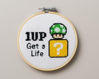 Super Mario Mushroom - Get a Life - Sarcastic Cross Stitch Pattern PDF
