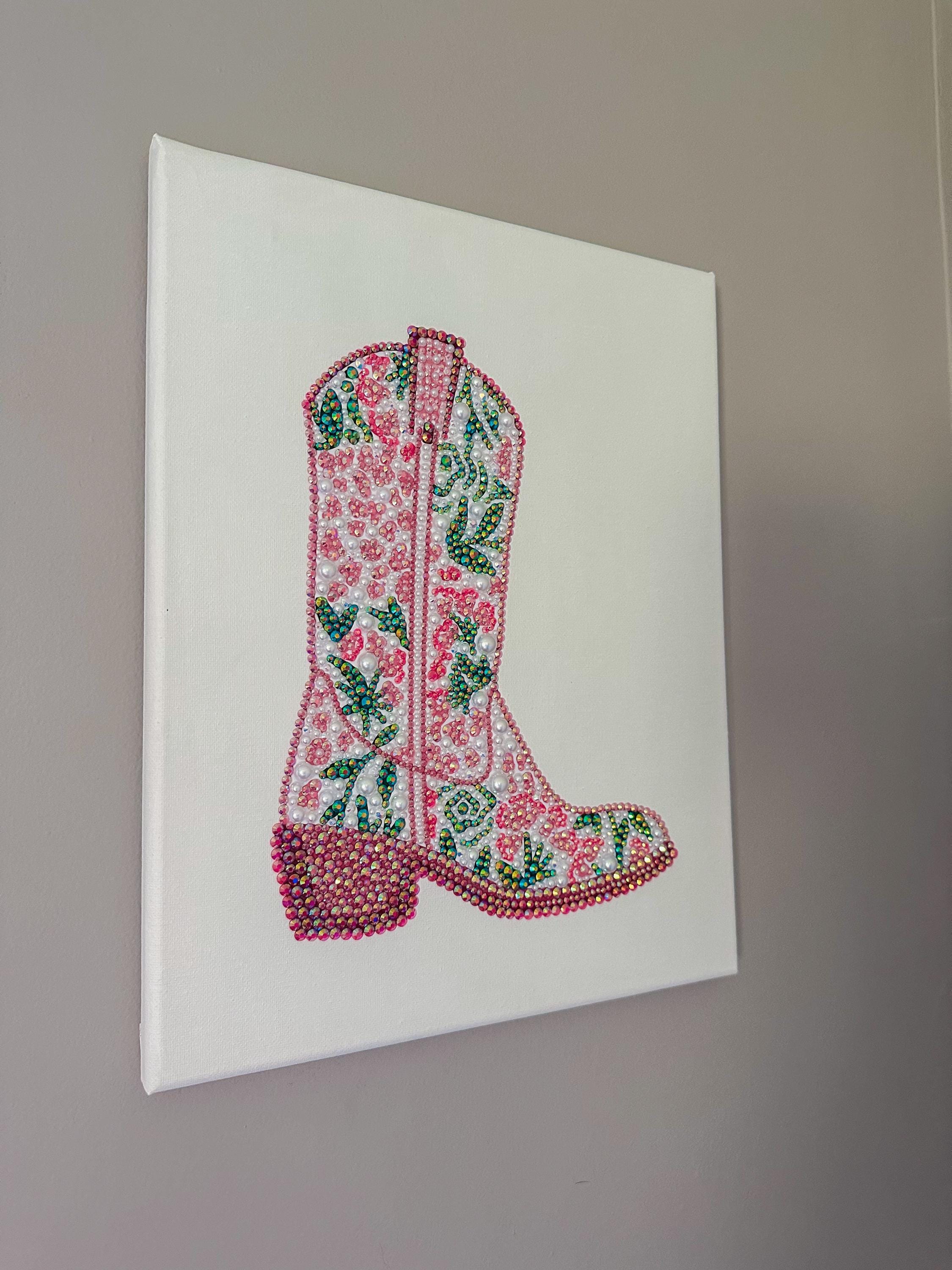 Handcrafted Beaded Western Boot Art – Rhinestone Cowboy Boot