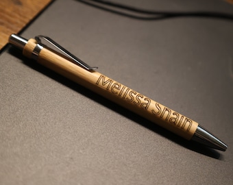 Personalized, Bamboo retractable pen.