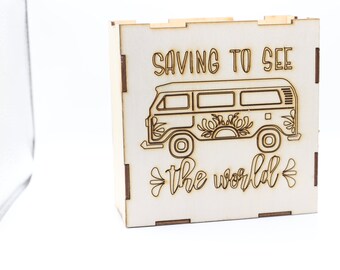 Savings bank with savings chart on back.
