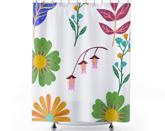 Cortina de ducha floral, decoración de baño botánico, cortina de baño inspirada en la naturaleza, estampado floral