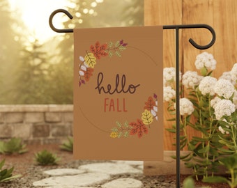 Hello Fall Garden Flag, Seasonal Outdoor Decor, Autumn Yard Banner, Festive Front Porch Flag