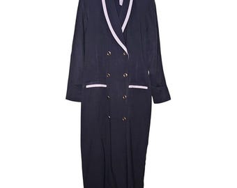 Vintage 80s Danny & Nicole Dress 8T Black Midi Short Sleeve Shawl Collar USA