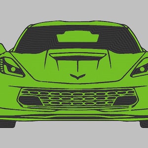 May include: A green sports car with a black grille and headlights. The car is facing forward and the hood is closed.