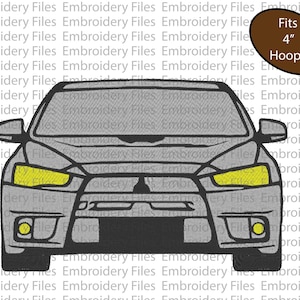 May include: A gray car front with yellow headlights. The text "Fits 4" Hoops!" is in a brown oval shape.