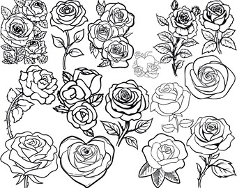 Mix of Rose Flower Simple & Realistic SVGs File Pack! (Highest Quality)