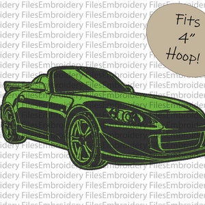 Può includere: Ricamo di contorno verde di un'auto sportiva nera. Il design è per un cerchio da ricamo di 10 cm.  Fits 4" Hoop!