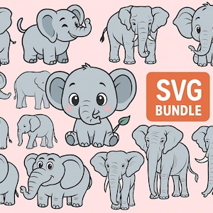 ¡Paquete de archivos SVG de elefantes simples, lindos y realistas! *Máxima calidad*