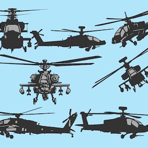 May include: Illustration of several black helicopters in various positions against a light blue background. The helicopters are depicted in a detailed, technical style, showcasing their rotors, fuselages, and other components. The image is a graphic design.