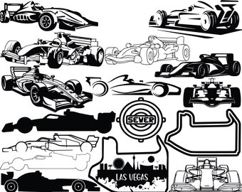 May include: Black and white illustrations of race cars, a race track, and the words "SEWER" and "LAS VEGAS".