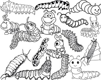 Caterpillar Themed SVGs File Pack! (Cute / Realistic / Outlines) *High Quality SVGs*