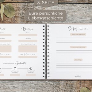 Love Notes® Gästebuch Hochzeit mit Fragen zum Ausfüllen Edle Silber Prägung, 70 Gästeeinträge, 21 x 23 cm, Leinen Hardcover Sandbeige Bild 5