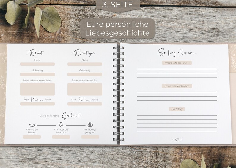 Love Notes® Gästebuch Hochzeit mit Fragen zum Ausfüllen Edle Silber Prägung, 70 Gästeeinträge, 21 x 23 cm, Leinen Hardcover Sandbeige Bild 5