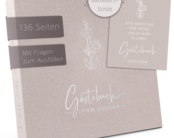 Love Notes® Gästebuch Hochzeit mit Fragen zum Ausfüllen – Edle Silber Prägung, 70 Gästeeinträge, 21 x 23 cm, Leinen Hardcover (Sandbeige)