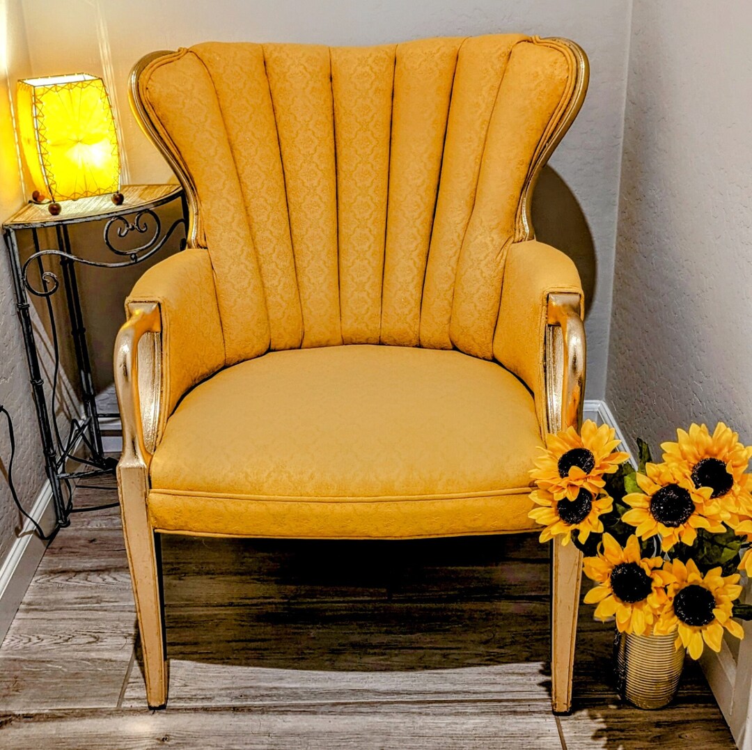 Vintage Wingback Yellow and Gold Accent Chair Etsy