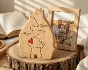 Personalized Bear Family Wooden Puzzle | Custom Name Wood Animal Figurine | Fathers Day Gift | New Dad Keepsake Family Desk Decor