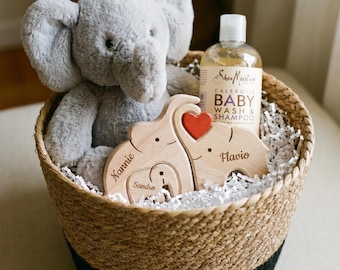 Personalized Elephant Puzzle Baby Shower Gift | Custom Name Wood Animal Figurine Baby Gift for Baby boy Baby girl