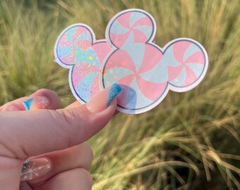 Peppermint Mouse Head Sticker- Blue and Pink